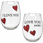 LOVE YOU/LOVE YOU MORE STEMLESS WINE GLASSES - S/2