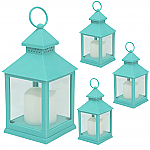 9634-4T - SET/4 -LED TEAL 9 3/8" LANTERNS - 11" H