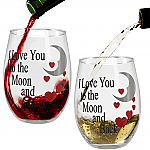 6077 - LOVE YOU TO MOON & BACK STEMLESS WINE GLASSES - S/2