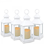 9634-4W - SET/4 -LED WHITE 9 3/8" LANTERNS - 11" H