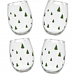 6078 - CHRISTMAS TREE STEMLESS WINE GLASSES - S/4