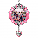 2909F - FRIEND PINK ENAMELED PHOTO ORN W/BUTTERFLIES