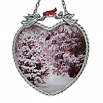 1877 - "When Cardinals Appear" Heart Shaped Suncatcher