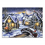 2687 - CANVAS PRINT- SNOWY VILLAGE AND SLEIGH