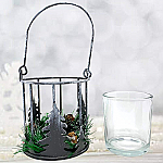 9302 - PINE TWIGS, TREES & PINECONES w/GLASS HOLDER & HANDLE