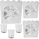 9305 - SET/3 -WHITE SQUARE SNOWFLAKE VOTIVE HOLDERS