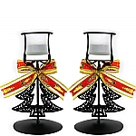 9405 - SET/2 -BLACK METAL VOTIVE HOLDERS w/TREES & BOWS