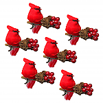 3614 - SET/6 -CARDINAL,PINECONE & BERRIES WITH CLIP -3.5"