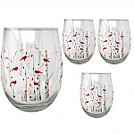6073 - CARDINALS & BIRCH TREES STEMLESS WINE GLASSES - S/4