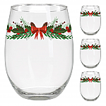 6081 - HOLLY, BERRIES STEMLESS WINE GLASSES - S/4